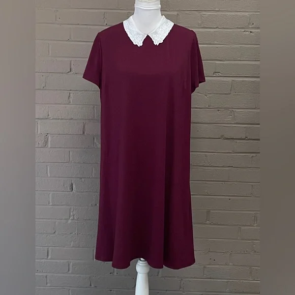 burgundy peter pan collar dress Elisa Vichy Burgundy Dress main image 1